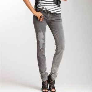 Current Elliott Women’s Mid-Rise Distressed Skinny Jeans, Gray Wash Size 27